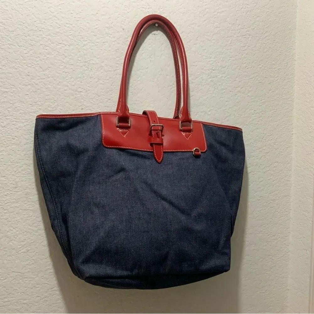 Dooney & Bourke Demin with Red Leather Editors Tote Bag
